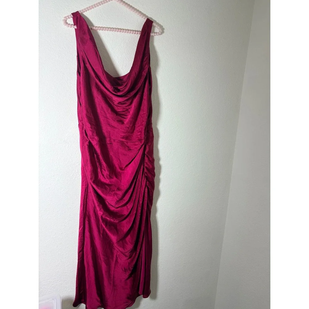 Abercrombie & fitch Satin Cowl Neck Ruched Maxi Dress Magenta Pink Formal XL new